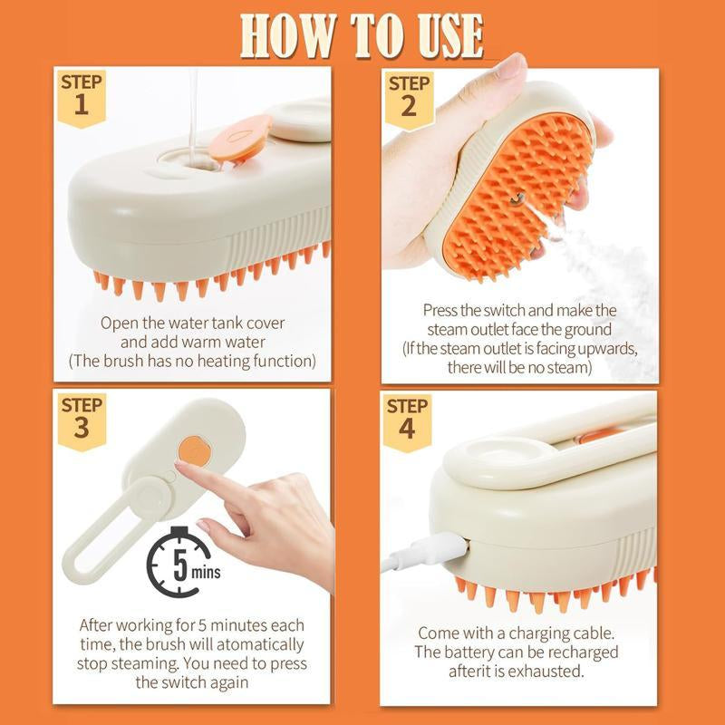 Steam Pet Brush for Pet Hair 3-IN-1 Steamy Cat Brush Grooming Comb for Dog Steam Brush for Cats Remove Flying Fur Steam Advanced Pet Hair Removal Comb Pet Pal Brush Cleaning,Pet Steam Brush,Cat Dog Hair Remover, Adjustable Pet Hair Remover,Pet Steamy Mist